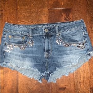 Low rise, jeweled Jean shorts